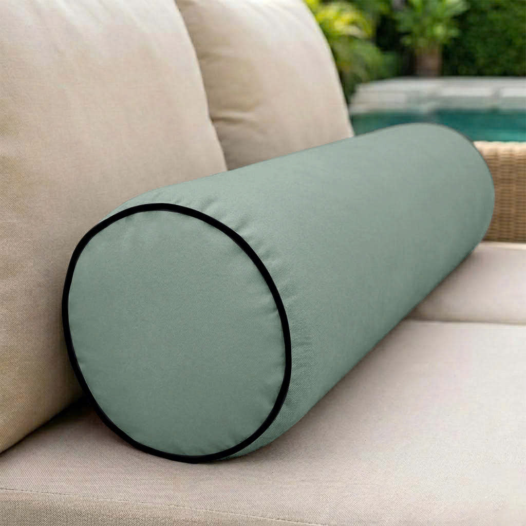 Contrast Trim Large Size 26x6 Outdoor Bolster Pillow Water Repellent Decorative Bolster Pillow Insert and Cover Set For Patio Daybed Porch Swing AD002