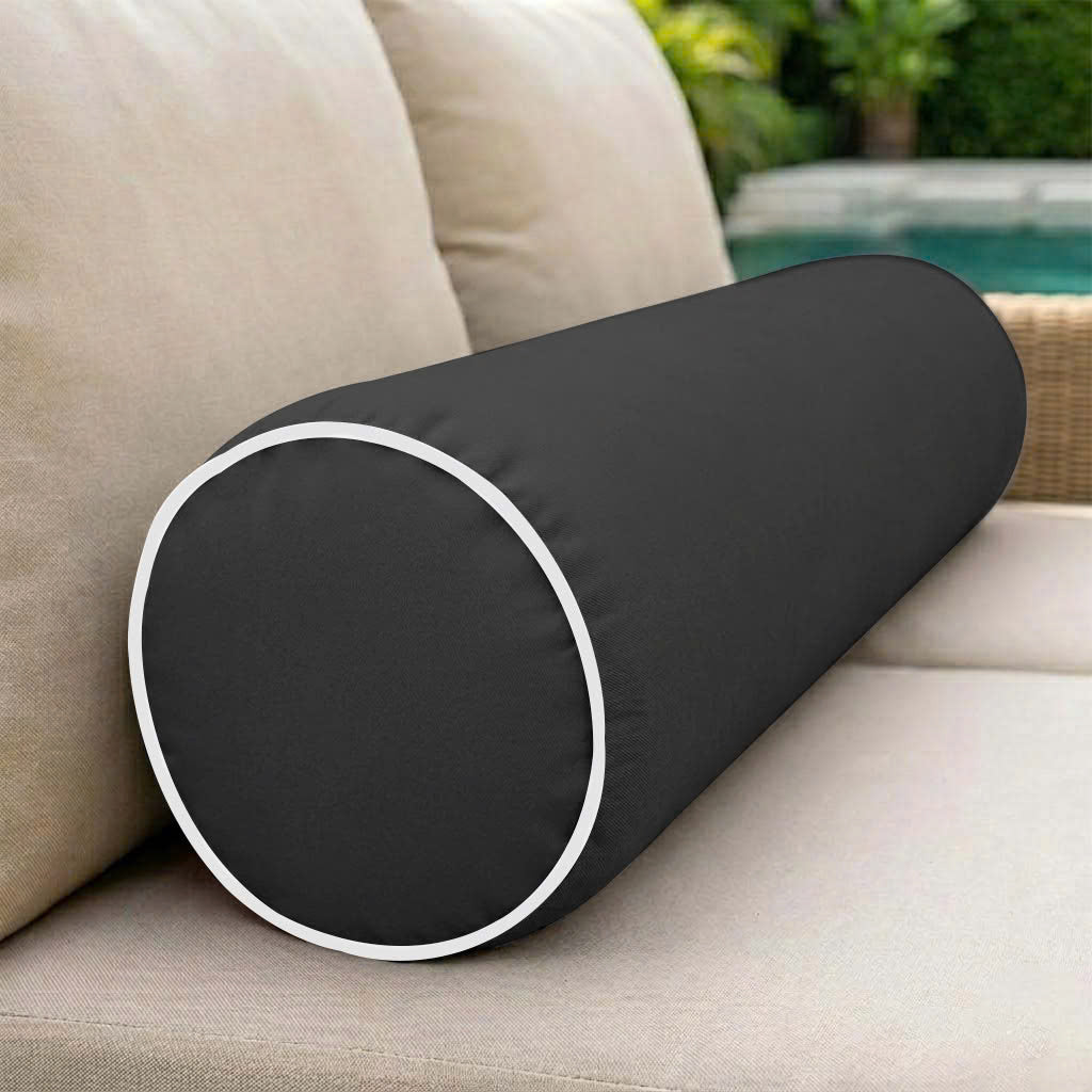 |COVER ONLY| Contrast Trim Medium Size 24x6 Outdoor Bolster Pillow Water Repellent Decorative Bolster Pillow for Porch Swing Couch Sofa Cushion Patio Furniture AD003