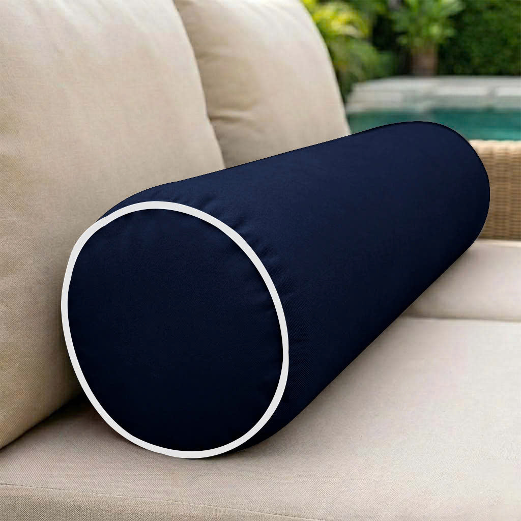 Contrast Trim Large Size 26x6 Outdoor Bolster Pillow Water Repellent Decorative Bolster Pillow Insert and Cover Set For Patio Daybed Porch Swing AD101