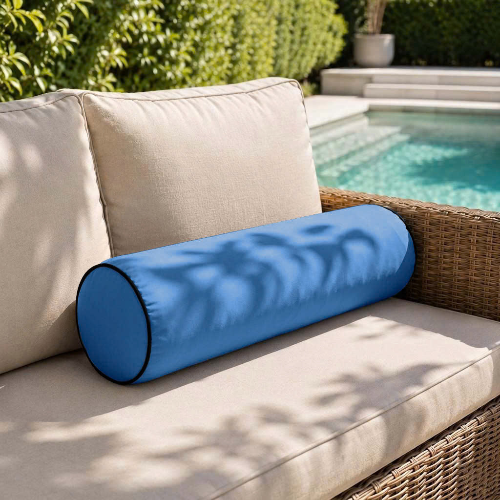 |COVER ONLY| Contrast Trim Medium Size 24x6 Outdoor Bolster Pillow Water Repellent Decorative Bolster Pillow for Porch Swing Couch Sofa Cushion Patio Furniture AD102