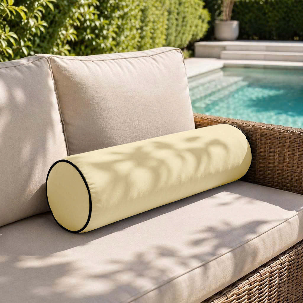 |COVER ONLY| Contrast Trim Large Size 26x6 Outdoor Bolster Pillow Water Repellent Decorative Bolster Pillow for Porch Swing Couch Sofa Cushion Patio Furniture AD103