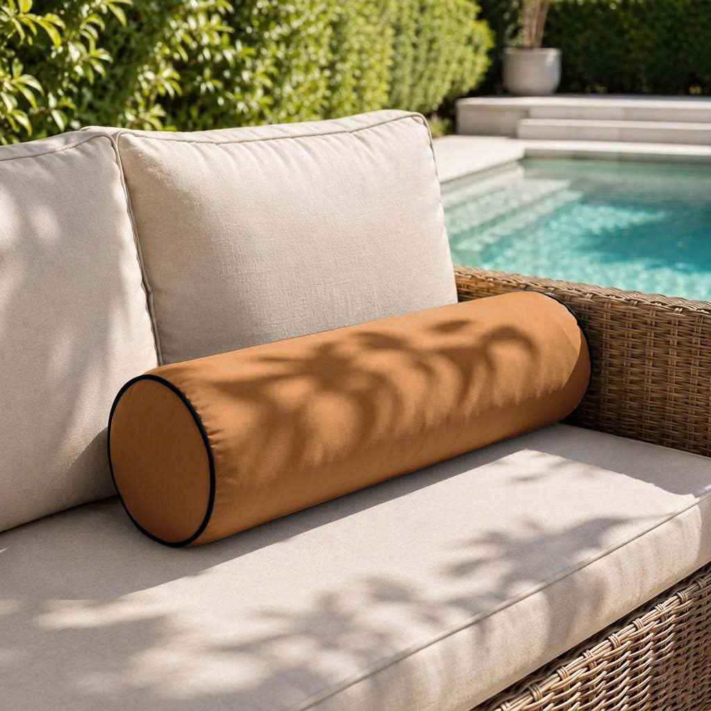 |COVER ONLY| Contrast Trim Large Size 26x6 Outdoor Bolster Pillow Water Repellent Decorative Bolster Pillow for Porch Swing Couch Sofa Cushion Patio Furniture AD104