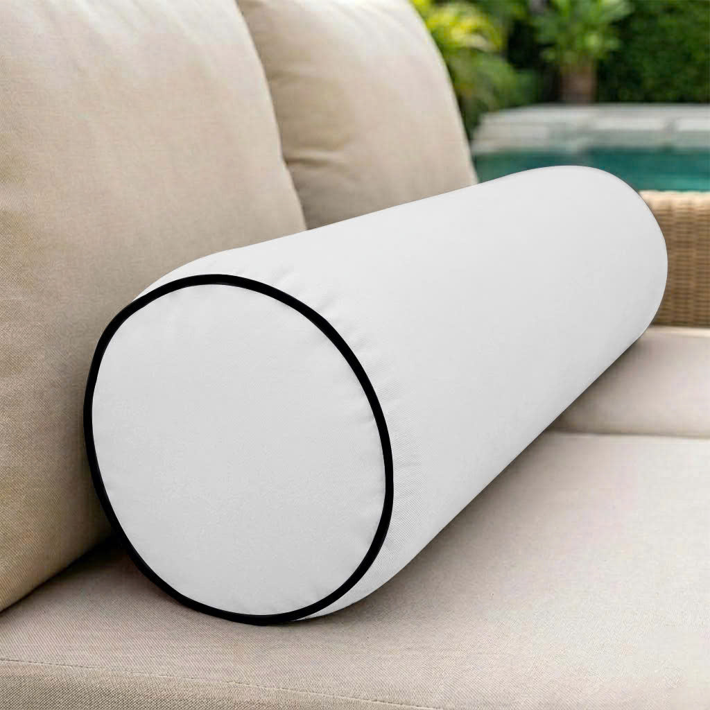 |COVER ONLY| Contrast Trim Medium Size 24x6 Outdoor Bolster Pillow Water Repellent Decorative Bolster Pillow for Porch Swing Couch Sofa Cushion Patio Furniture AD106