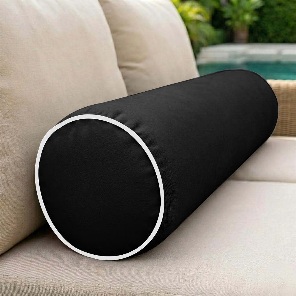 |COVER ONLY| Contrast Trim Small Size 23x6 Outdoor Bolster Pillow Water Repellent Decorative Bolster Pillow for Porch Swing Couch Sofa Cushion Patio Furniture AD109