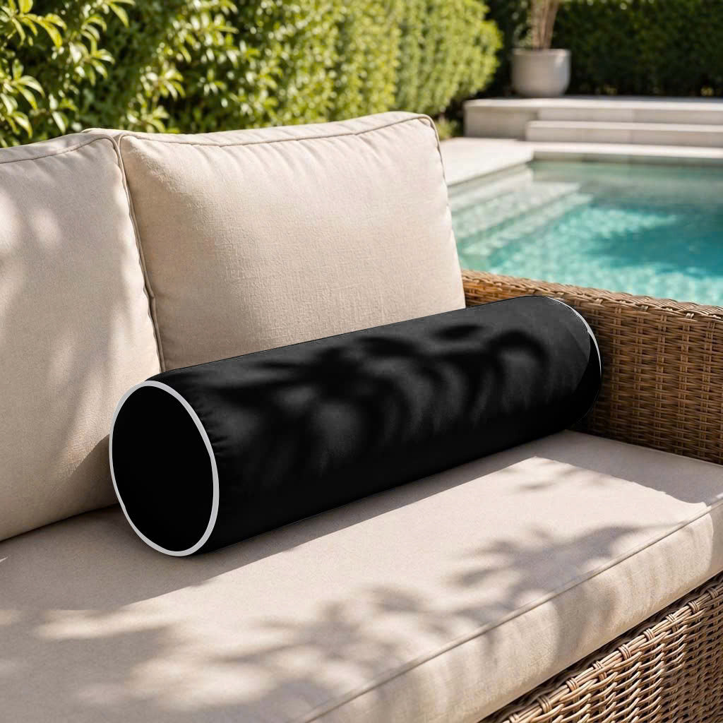 |COVER ONLY| Contrast Trim Small Size 23x6 Outdoor Bolster Pillow Water Repellent Decorative Bolster Pillow for Porch Swing Couch Sofa Cushion Patio Furniture AD109