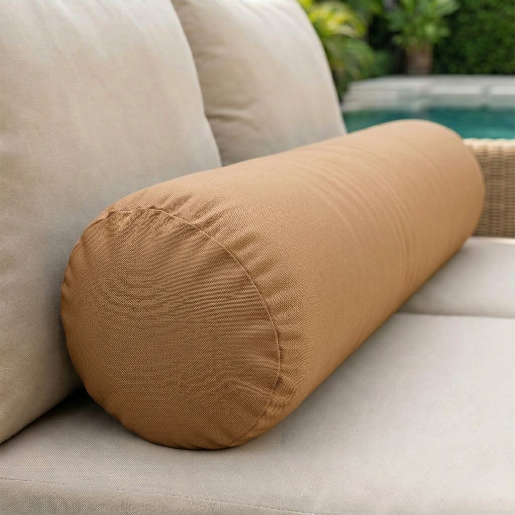 |COVER ONLY| Knife Edge Large Size 26x6 Outdoor Bolster Pillow Water Repellent Decorative Bolster Pillow for Porch Swing Couch Sofa Cushion Patio Furniture AD104
