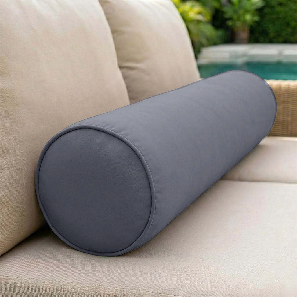 |COVER ONLY| Piped Trim Small Size 23x6 Outdoor Bolster Pillow Water Repellent Decorative Bolster Pillow for Porch Swing Couch Sofa Cushion Patio Furniture AD001
