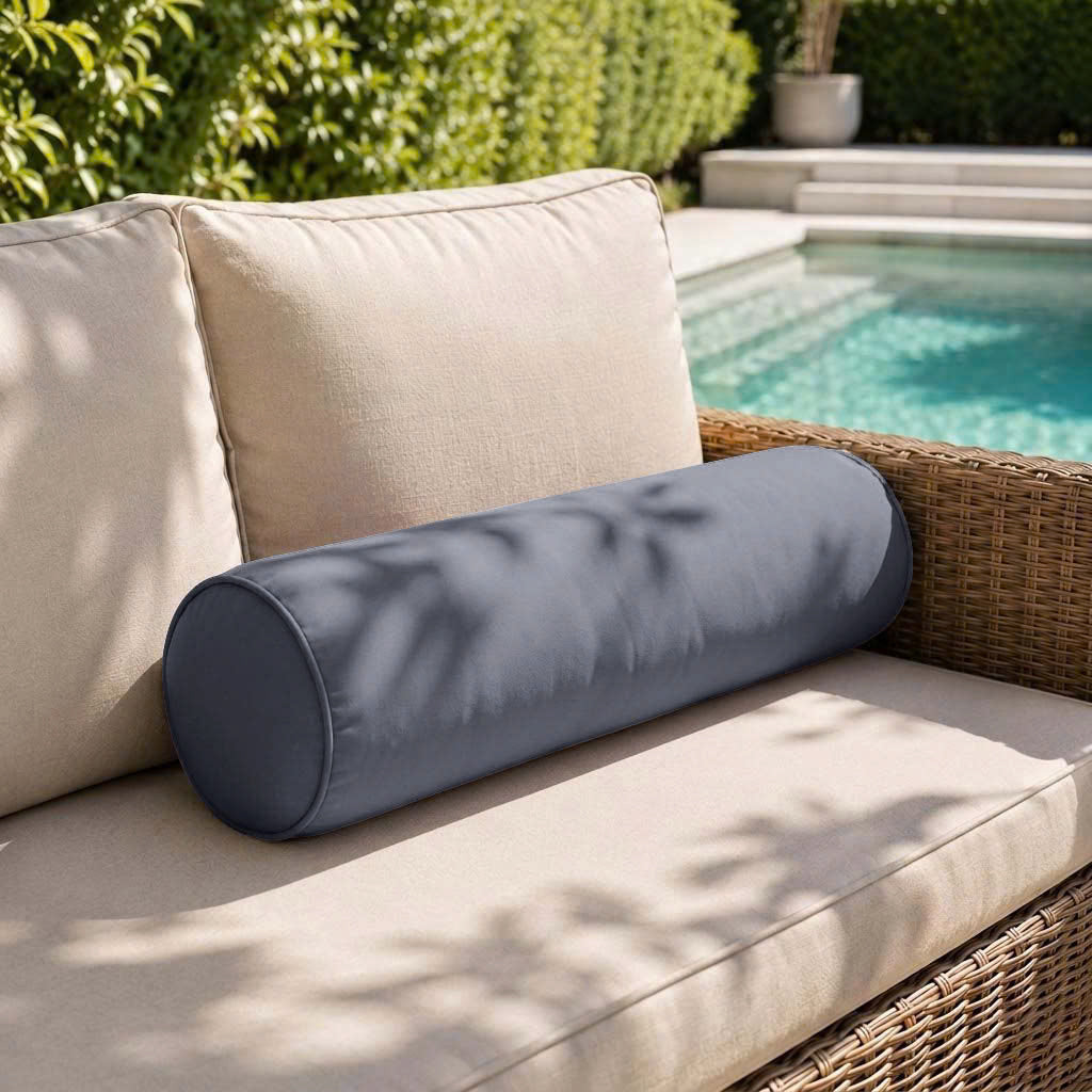 |COVER ONLY| Piped Trim Large Size 26x6 Outdoor Bolster Pillow Water Repellent Decorative Bolster Pillow for Porch Swing Couch Sofa Cushion Patio Furniture AD001