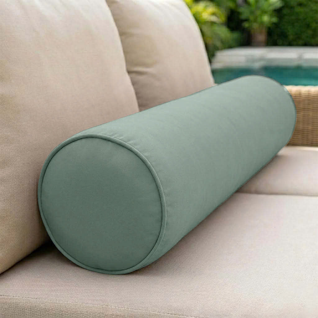 |COVER ONLY| Piped Trim Medium Size 24x6 Outdoor Bolster Pillow Water Repellent Decorative Bolster Pillow for Porch Swing Couch Sofa Cushion Patio Furniture AD002