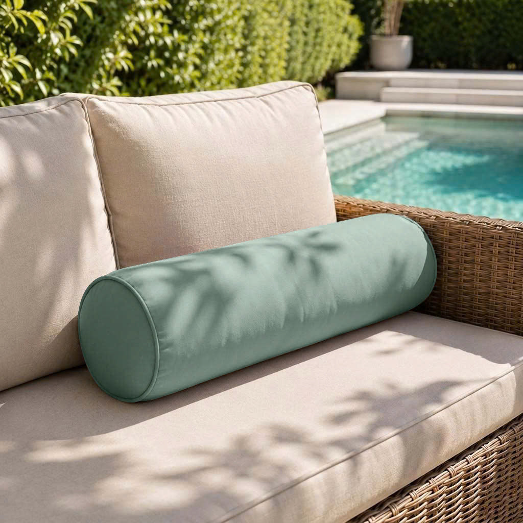|COVER ONLY| Piped Trim Small Size 23x6 Outdoor Bolster Pillow Water Repellent Decorative Bolster Pillow for Porch Swing Couch Sofa Cushion Patio Furniture AD002
