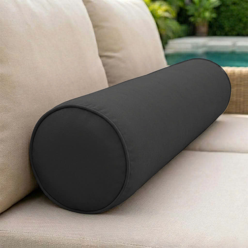 |COVER ONLY| Piped Trim Medium Size 24x6 Outdoor Bolster Pillow Water Repellent Decorative Bolster Pillow for Porch Swing Couch Sofa Cushion Patio Furniture AD0013