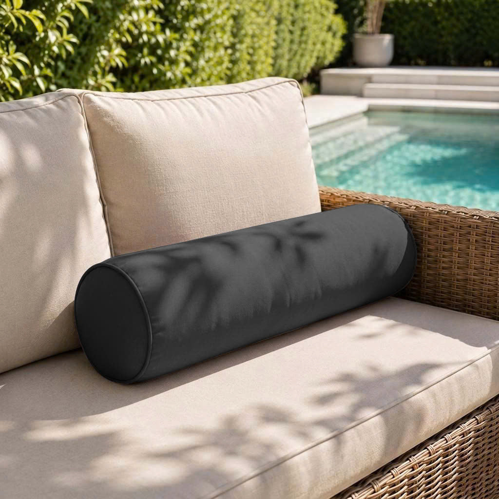 |COVER ONLY| Piped Trim Small Size 23x6 Outdoor Bolster Pillow Water Repellent Decorative Bolster Pillow for Porch Swing Couch Sofa Cushion Patio Furniture AD003