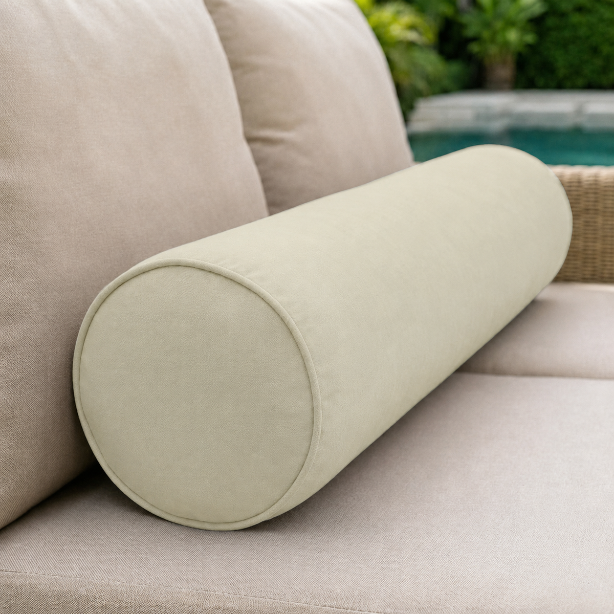 |COVER ONLY| Piped Trim Medium Size 24x6 Outdoor Bolster Pillow Water Repellent Decorative Bolster Pillow for Porch Swing Couch Sofa Cushion Patio Furniture AD005