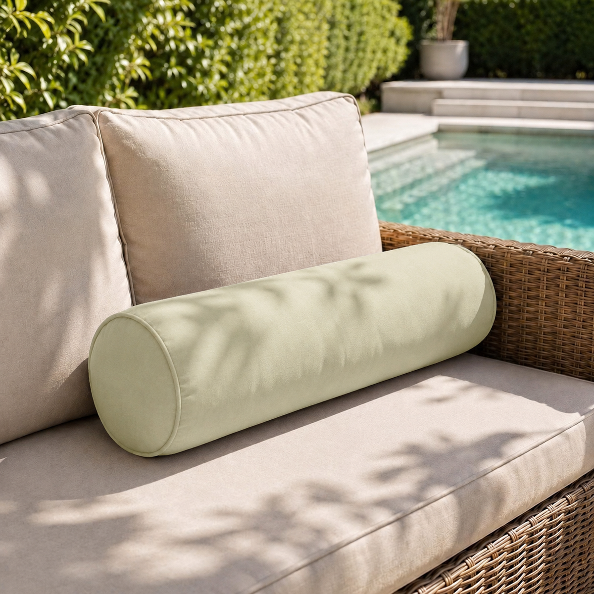 |COVER ONLY| Piped Trim Small Size 23x6 Outdoor Bolster Pillow Water Repellent Decorative Bolster Pillow for Porch Swing Couch Sofa Cushion Patio Furniture AD005