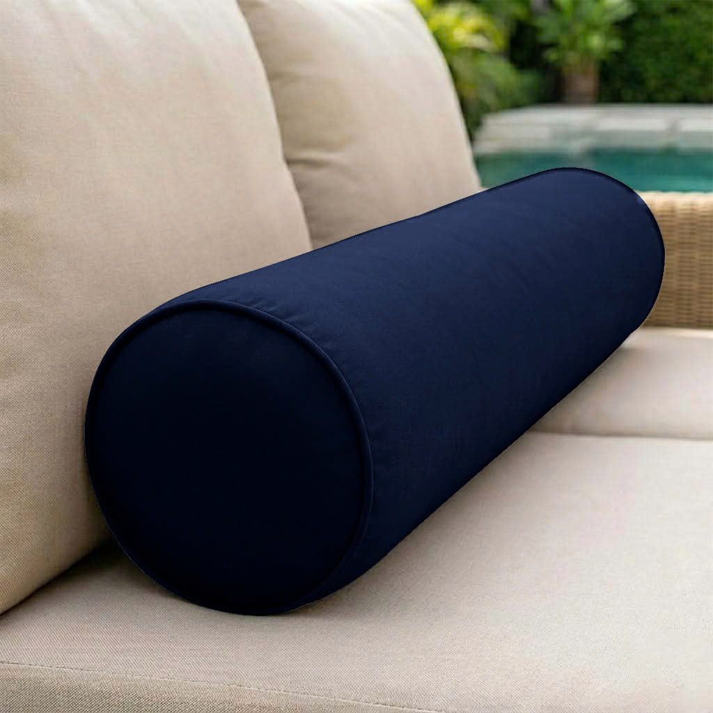 |COVER ONLY| Piped Trim Medium Size 24x6 Outdoor Bolster Pillow Water Repellent Decorative Bolster Pillow for Porch Swing Couch Sofa Cushion Patio Furniture AD101