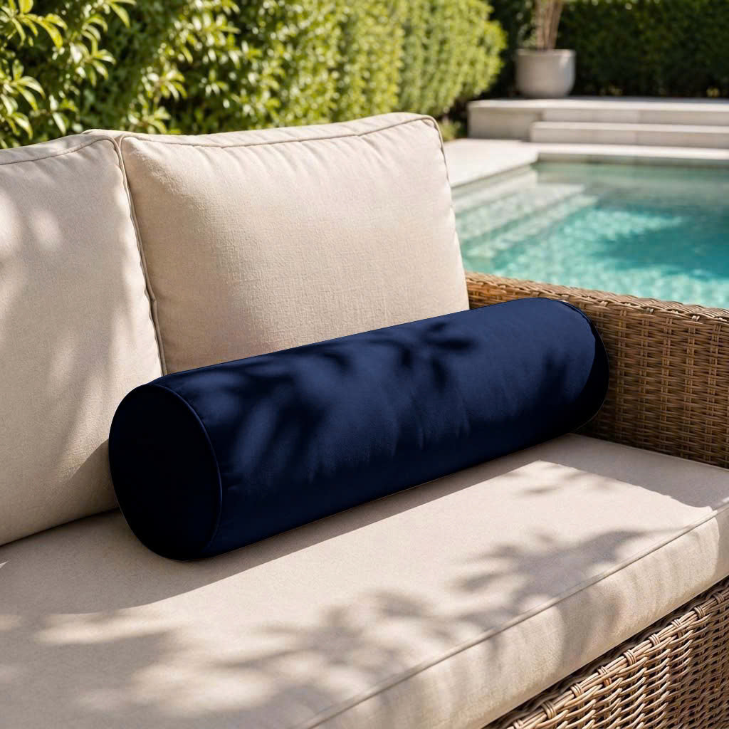 |COVER ONLY| Piped Trim Small Size 23x6 Outdoor Bolster Pillow Water Repellent Decorative Bolster Pillow for Porch Swing Couch Sofa Cushion Patio Furniture AD101