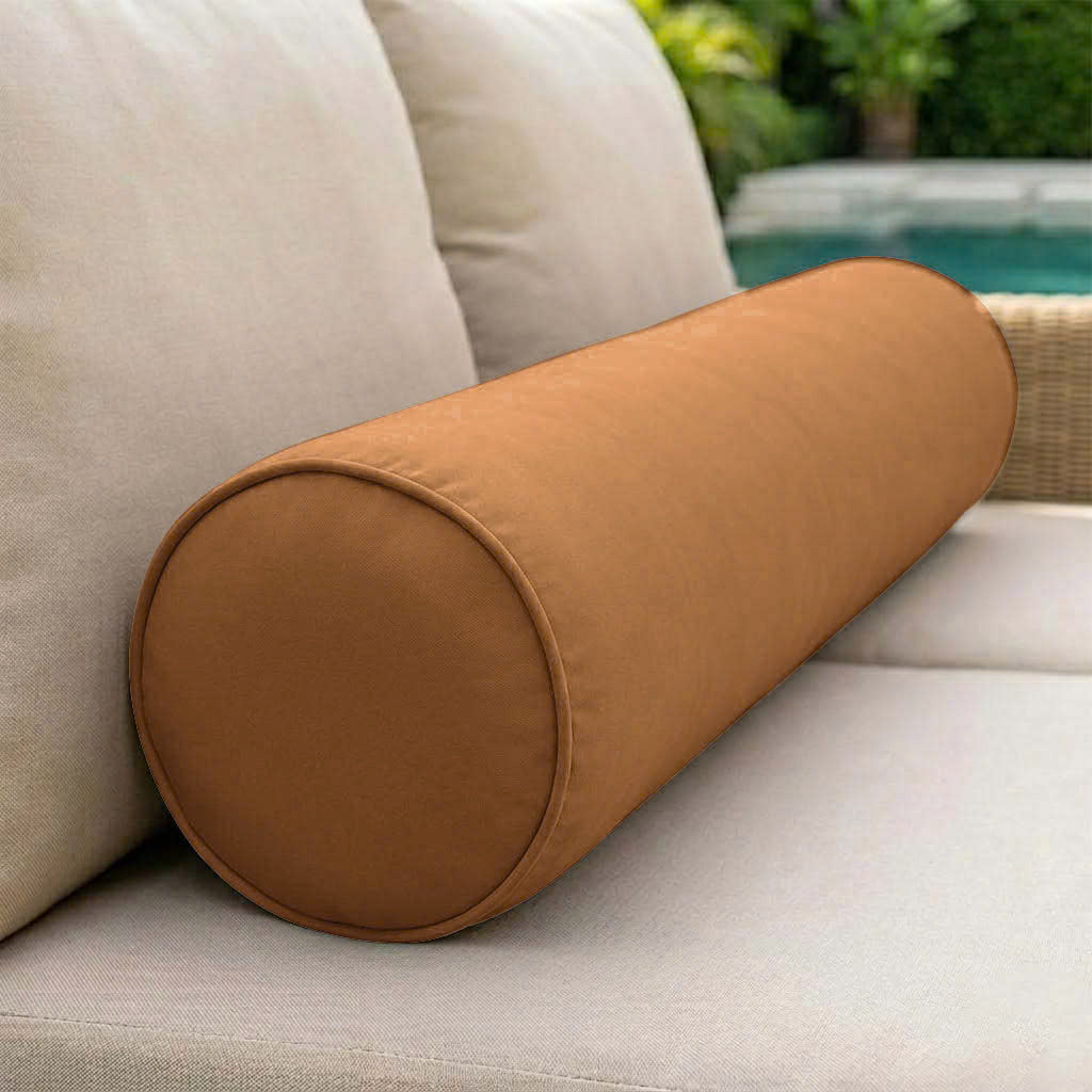 |COVER ONLY| Piped Trim Large Size 26x6 Outdoor Bolster Pillow Water Repellent Decorative Bolster Pillow for Porch Swing Couch Sofa Cushion Patio Furniture AD104