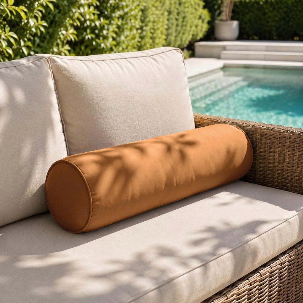 |COVER ONLY| Piped Trim Large Size 26x6 Outdoor Bolster Pillow Water Repellent Decorative Bolster Pillow for Porch Swing Couch Sofa Cushion Patio Furniture AD104