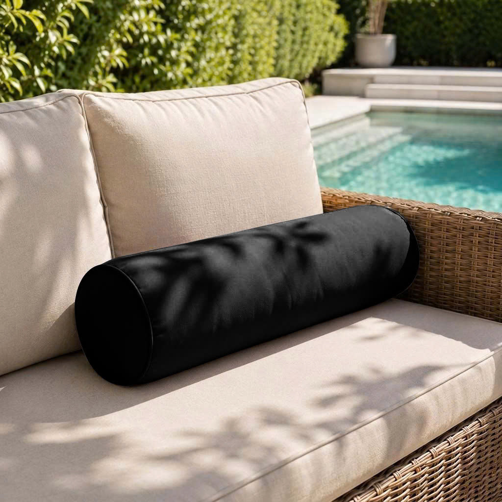 |COVER ONLY| Piped Trim Medium Size 24x6 Outdoor Bolster Pillow Water Repellent Decorative Bolster Pillow for Porch Swing Couch Sofa Cushion Patio Furniture AD109