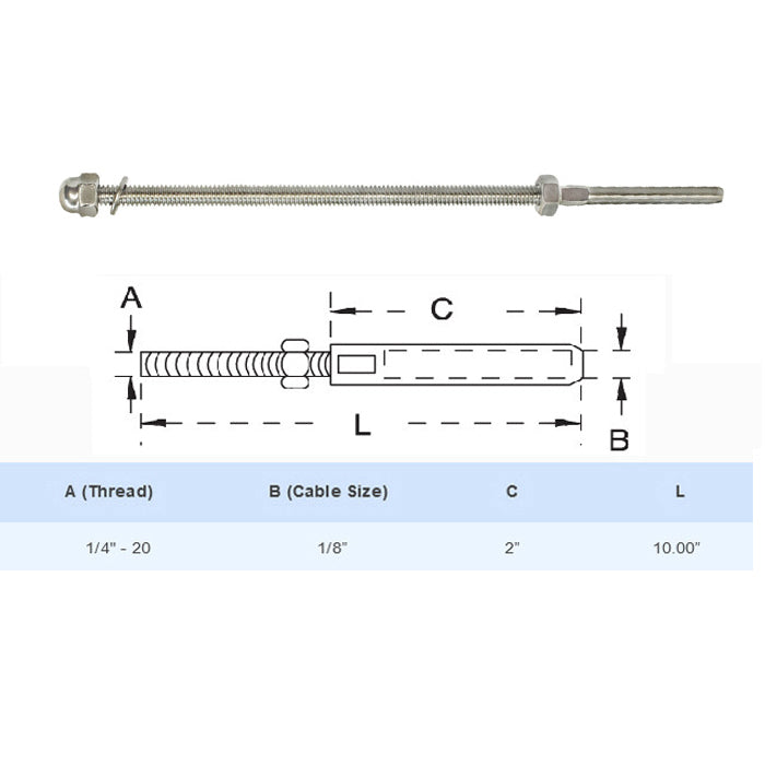 Stainless Steel Swage Threaded Stud End Fitting for 1/8",1/4", 3/16" Cable Rail