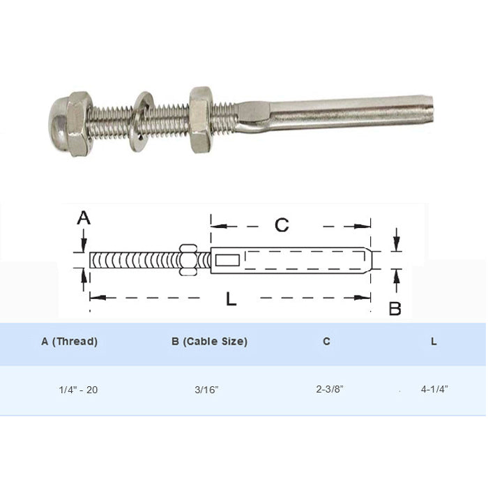 10 PC Type 3/16" Cable 316 Stainless Steel End Fitting for Cable Railing Rail Hand Swage