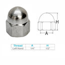 10 PC LEFT Hand Thread 1/4''  Stainless Steel 316 Cap Acorn Hex Nut UNC Marine