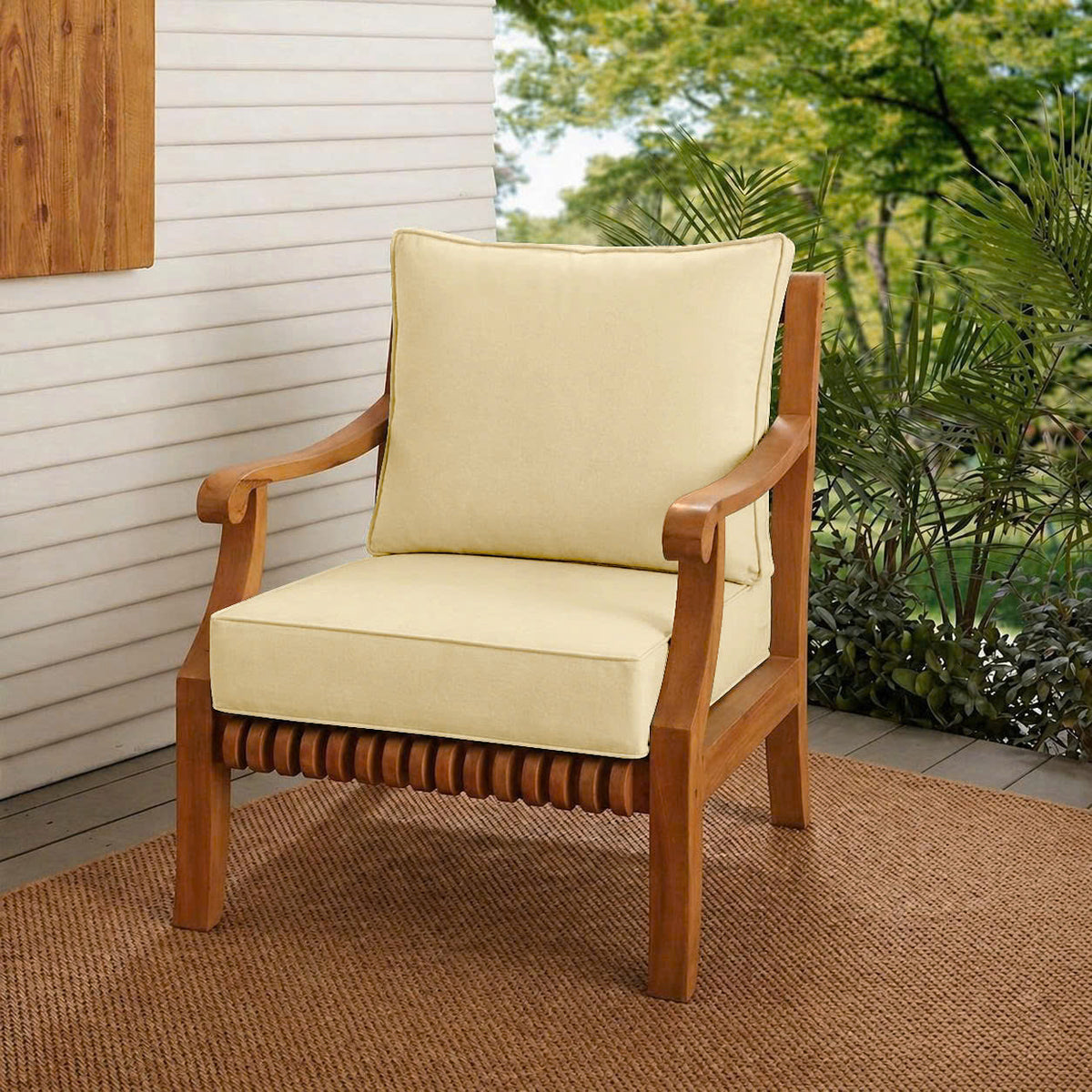 Piped Trim Small Size 23"x24"x6" Outdoor Deep Seat Cushion, Water Repellent, Patio Deep Seat Backrest Cushion Insert & Cover Set AD103
