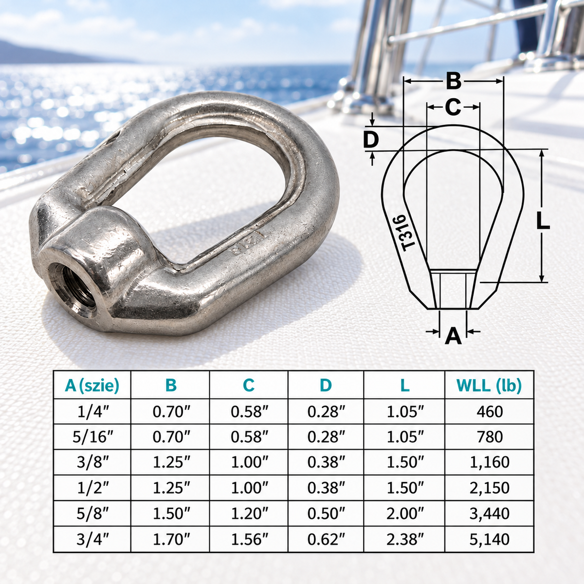 2 Pc Set Stainless Steel T316 Drop Forged Lifting Eye Nut, Rigging Ring Nut