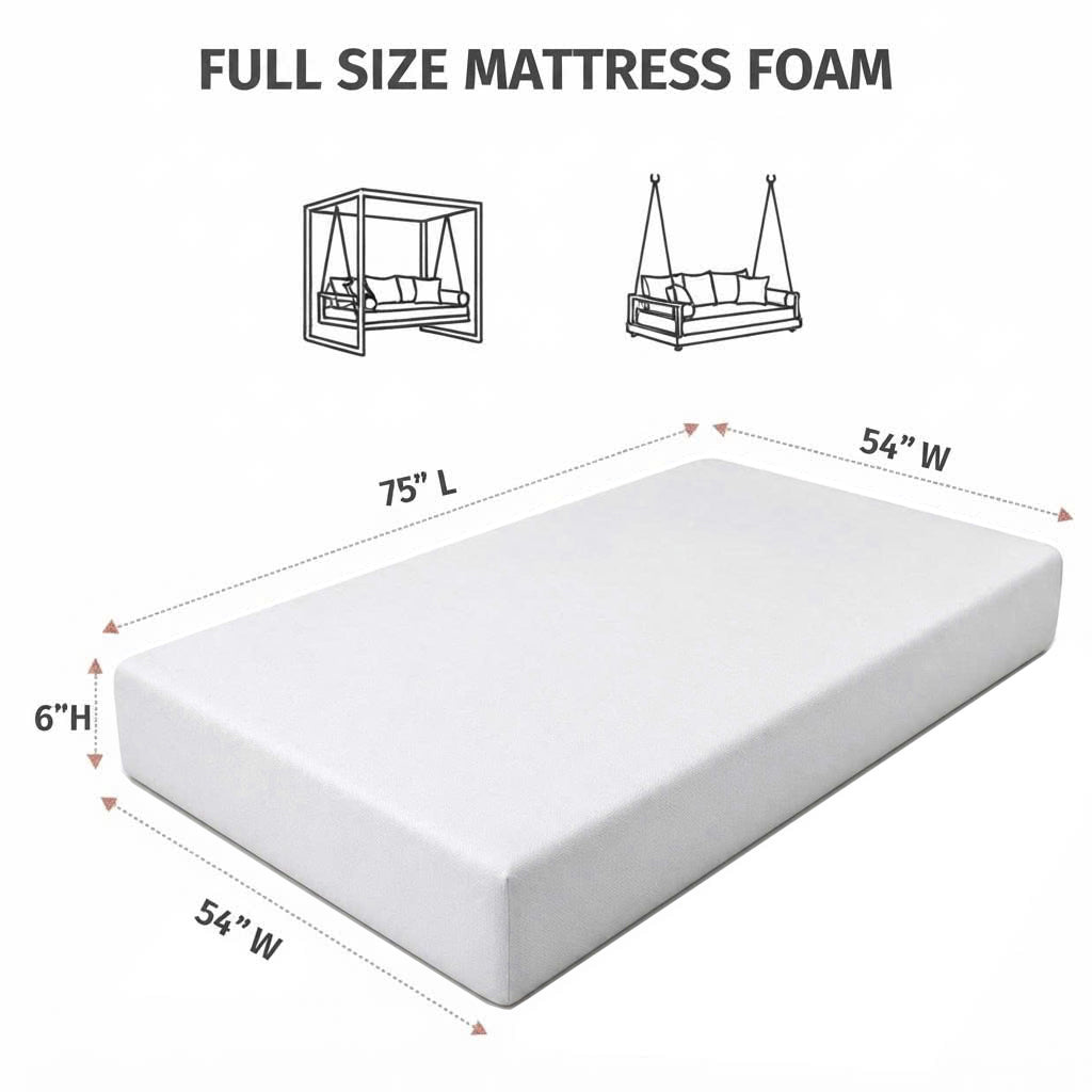 Replacement Outdoor Foam Daybed Mattress High Density 1.8 PCF Medium Firm For Patio Daybed Porch Swing Bed, 6" Thickness