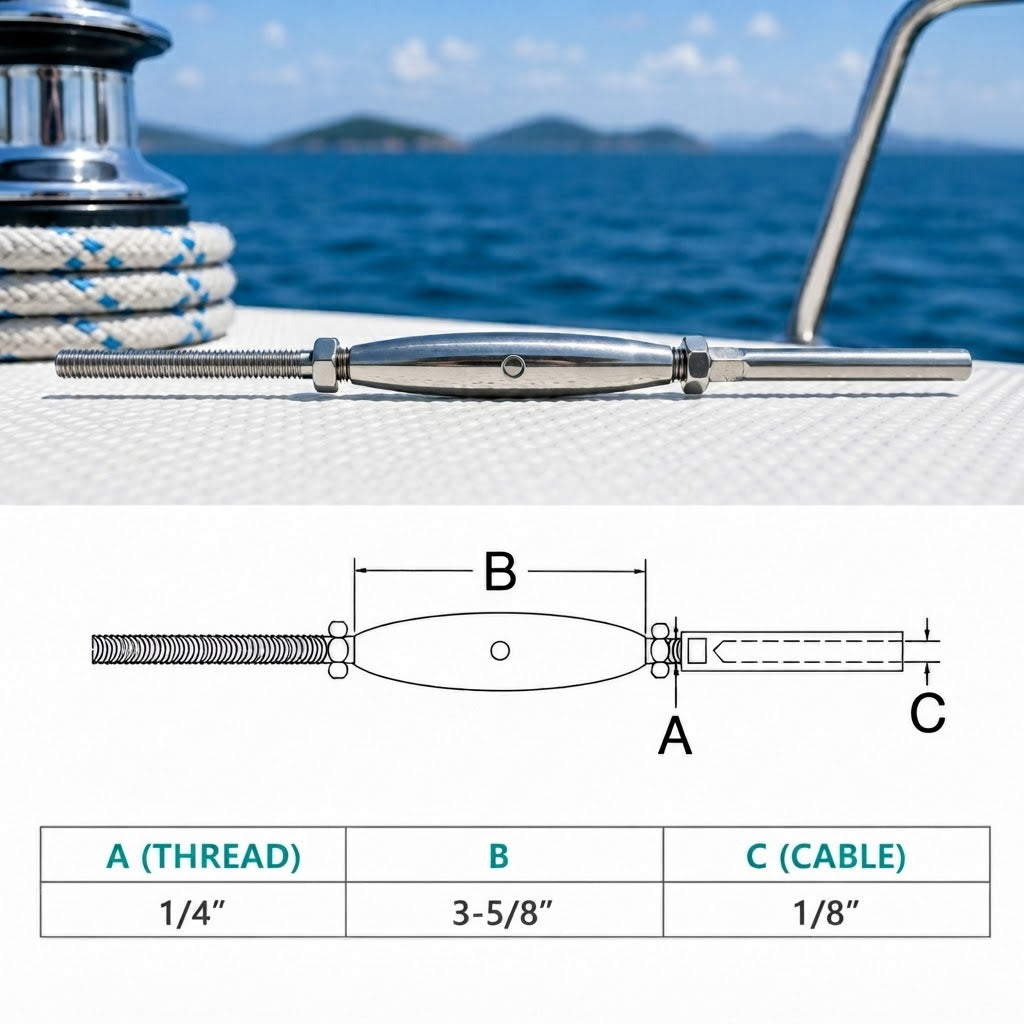 4 Pc Set Marine T316 Stainless Steel Threaded Rod Swage Stud Turnbuckle for Cable Wire
