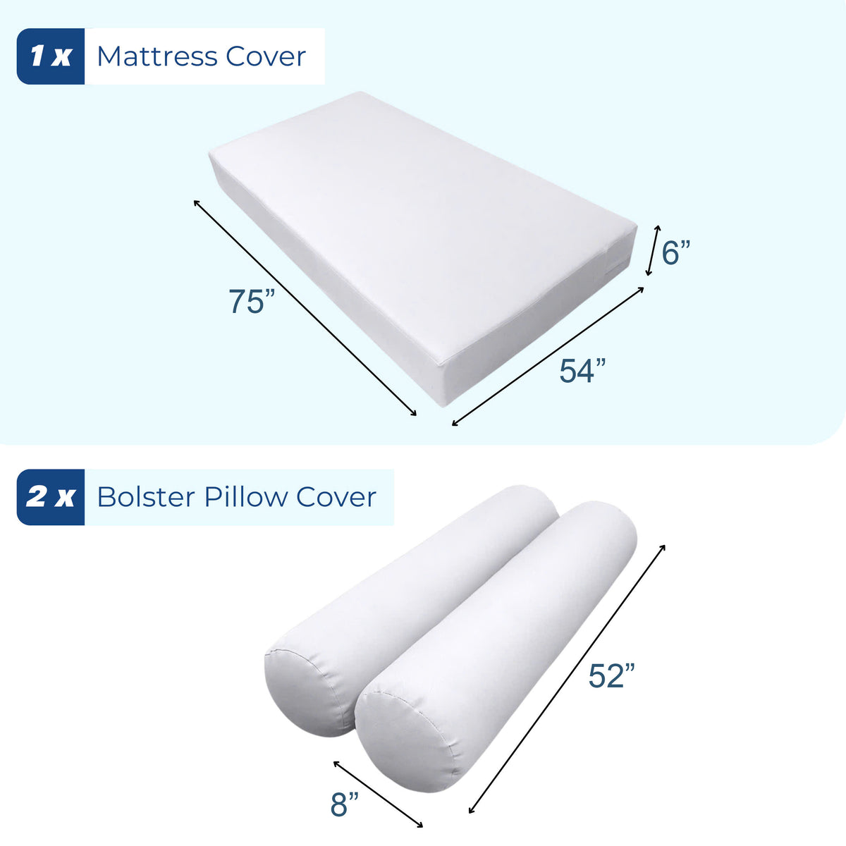 STYLE 5 - Mattress & Pillow Bolster for Outdoor Indoor Daybed Porch Swing Bed Piped Trim Full Size AD109 | COVERS ONLY |