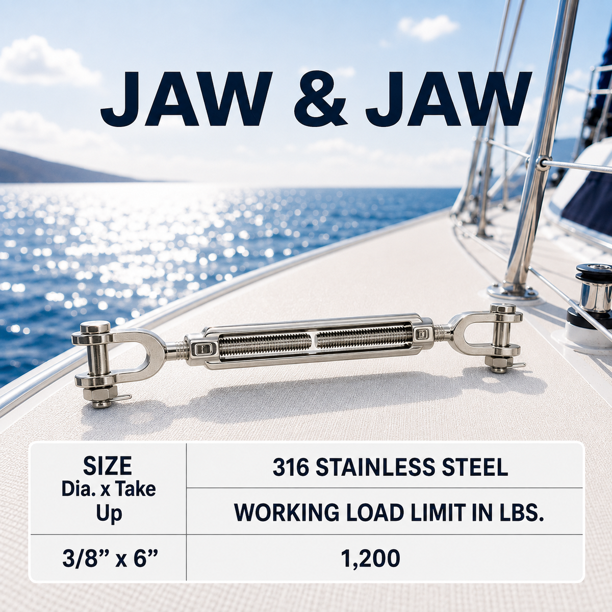 T316 Stainless Steel Hook Hook and Jaw Jaw Turnbuckle, Marine Swivel Lift Rigging Tensioner for Cable, Chain, and Rope