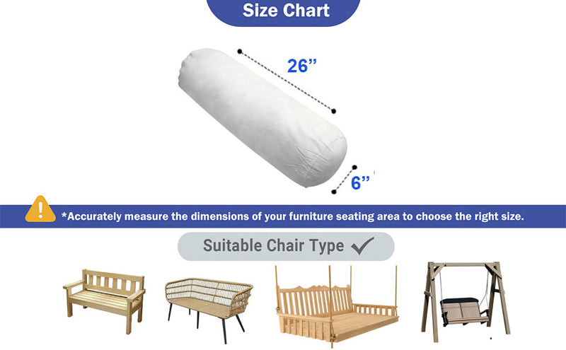 Large Size 26"x6" Outdoor Round Long Bolster Pillow Polyester FiberFill Decorative Bolster for Porch Swing Couch Sofa Cushion |INSERT ONLY|