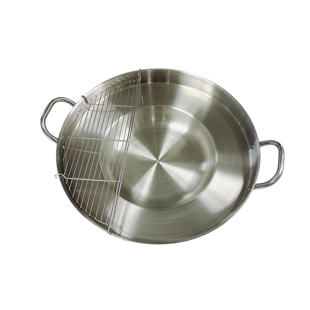 23'' Wide Stainless Steel Concave Comal Griddle Pan WITH RACK Cooking Grill