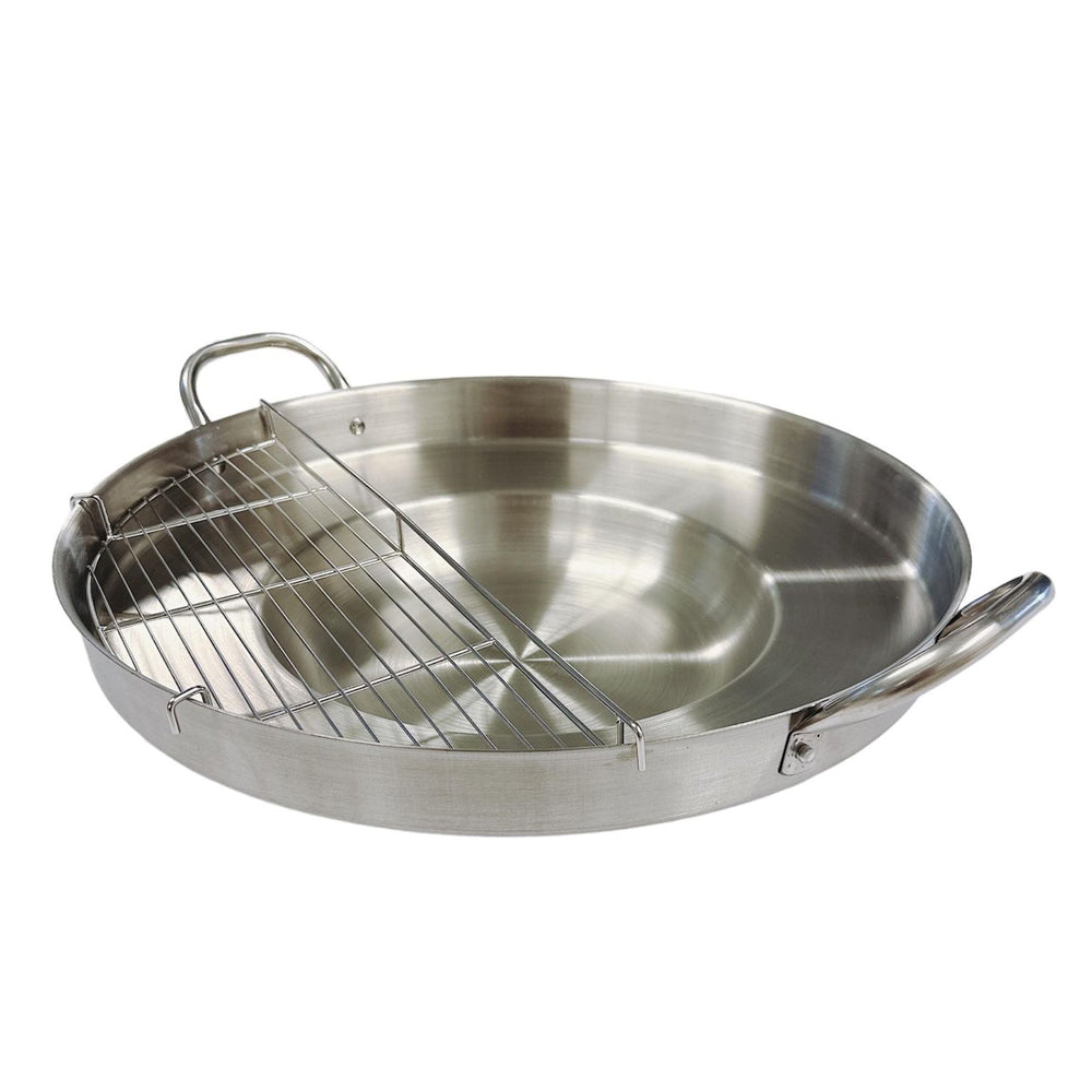 23'' Wide Stainless Steel Concave Comal Griddle Pan WITH RACK Cooking Grill