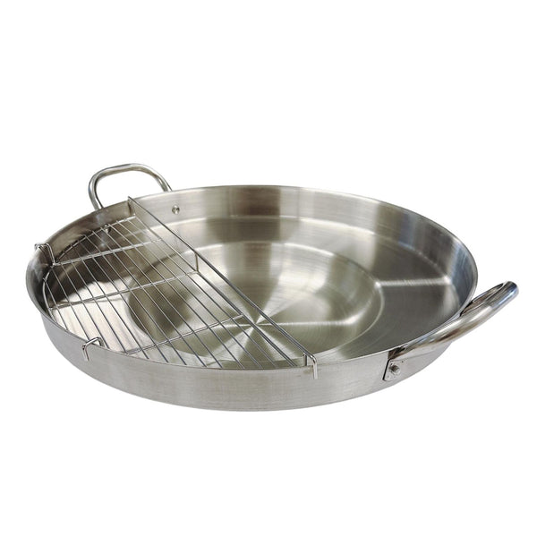 23'' Wide Stainless Steel Concave Comal Griddle Pan WITH RACK Cooking Grill