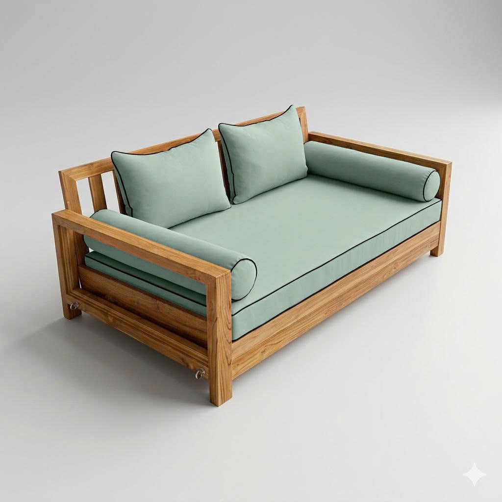 STYLE 4 - Mattress & Pillow Bolster Cushion for Outdoor Indoor Daybed Porch Swing Bed Contrast Trim Twin-XL Size AD002 | COVERS ONLY |