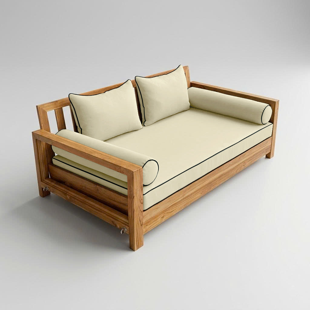 Style4 Full Size 5PC Contrast Pipe Outdoor Daybed Mattress Cushion Bolster Pillow Slip Cover Complete Set AD005