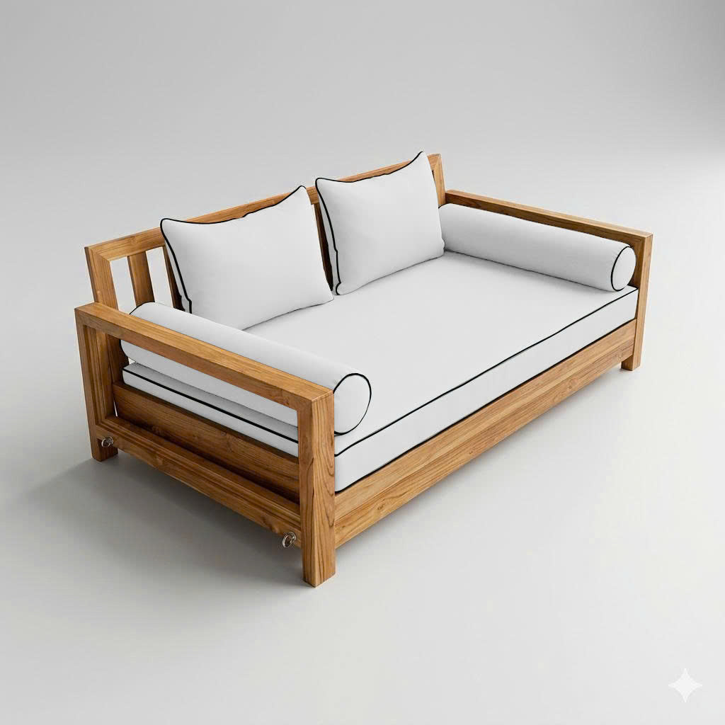 STYLE 4 - Mattress & Pillow Bolster Cushion for Outdoor Indoor Daybed Porch Swing Bed Contrast Trim Twin Size AD106 | COVERS ONLY |