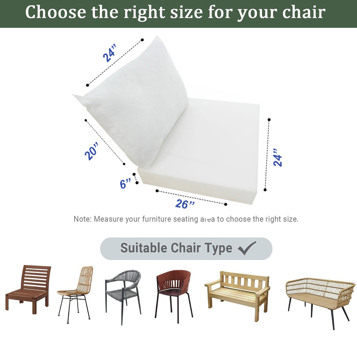 Patio couch deep seat cushion and plush back cushion inserts, white set