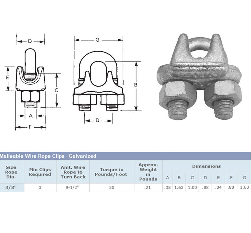 10PC 3/8" Marine Galvanized Drop Forged Wire Rope Clip Cable Clamp