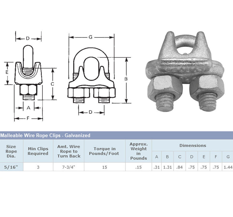 10 Pc 5/16" Marine Galvanized Drop Forged  Wire Rope Clip Cable Clamp