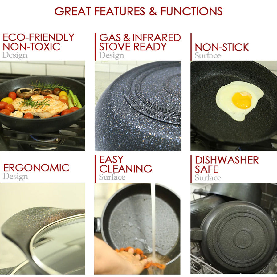 8" to 13" 3D Diamond Coating Nonstick Frying Pan, Made in Korea Cookware Pan for Everyday Cooking