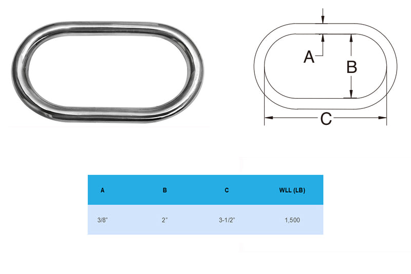 Marine Stainless Steel 3/8" Master Link Welded Formed Boat WLL 1,000 Lbs SS316