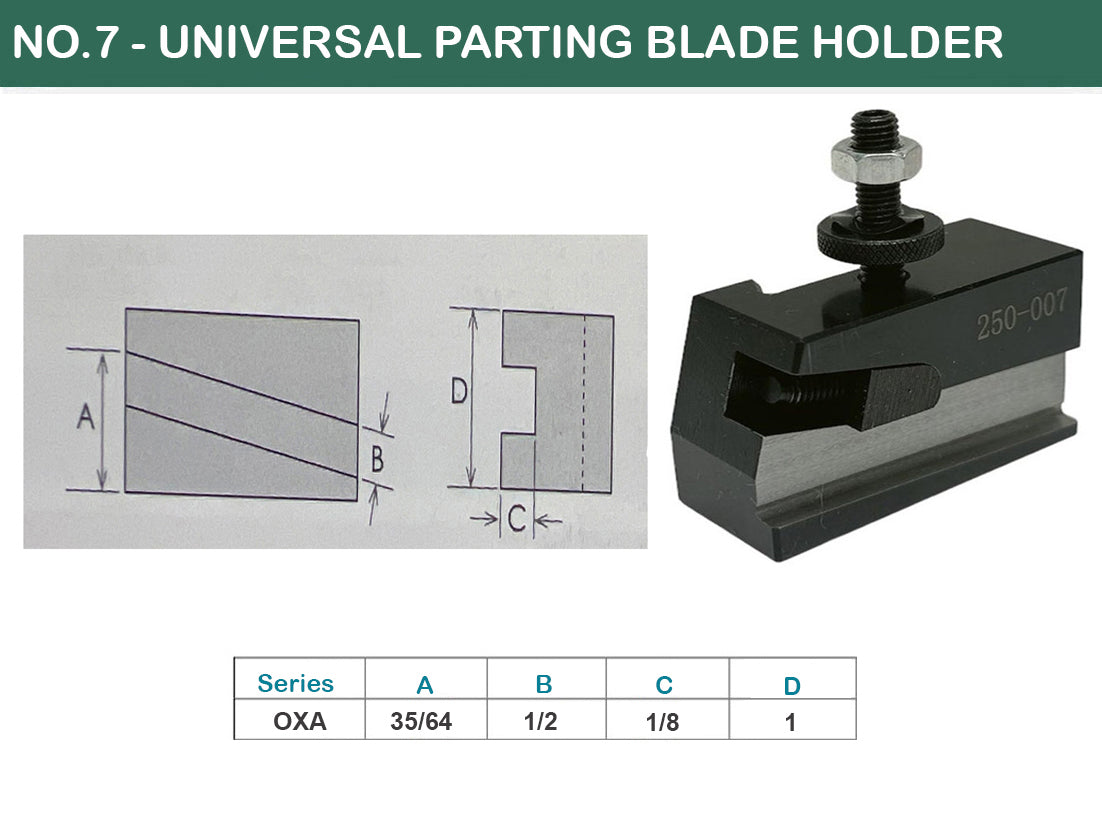 Universal Parting Blade Tool Holder Quick Change #7 Blade Angle Type OXA, AXA, BXA, CXA, CA