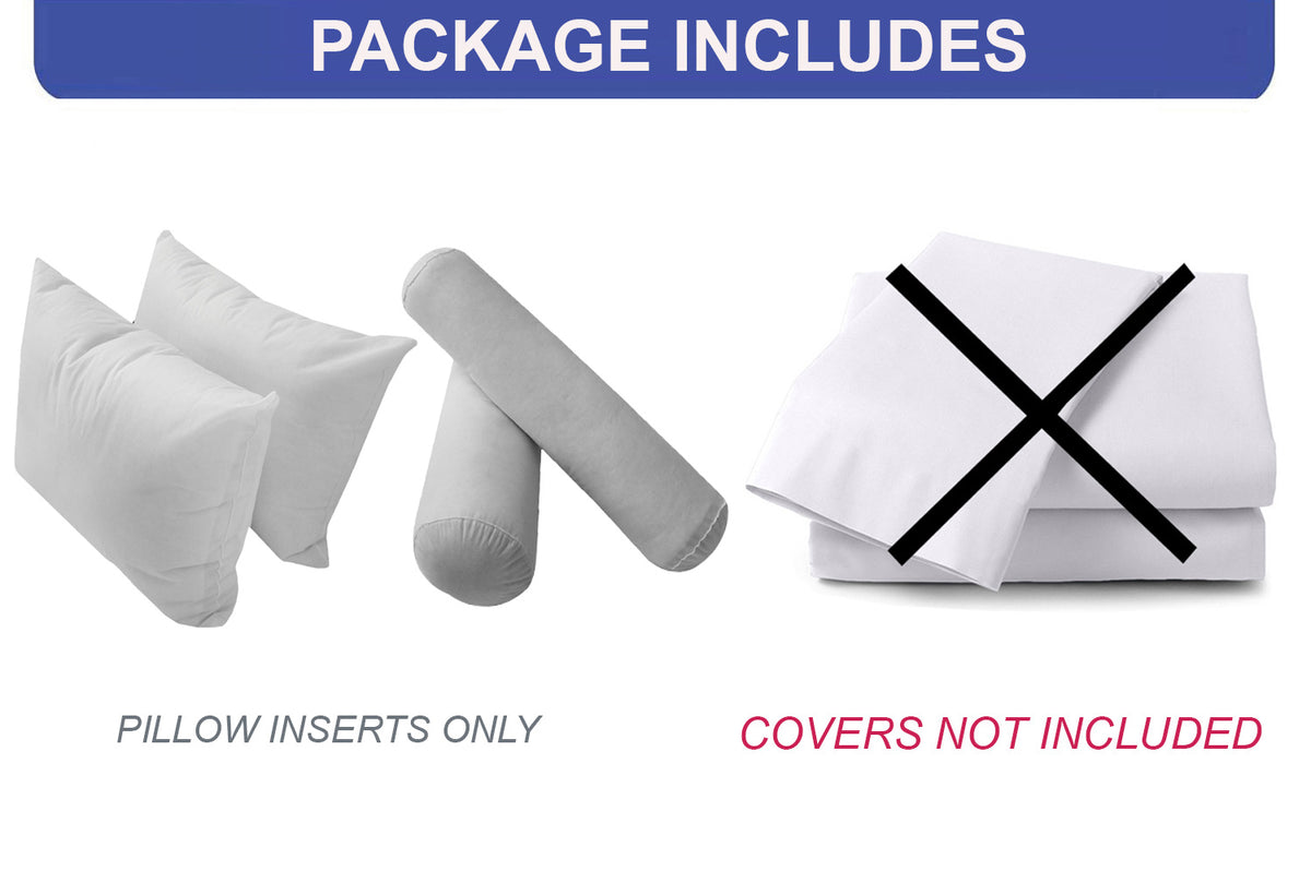 Prolinemax daybed insert set with two cylindrical bolsters and two square pillows, light-gray cushions on white base