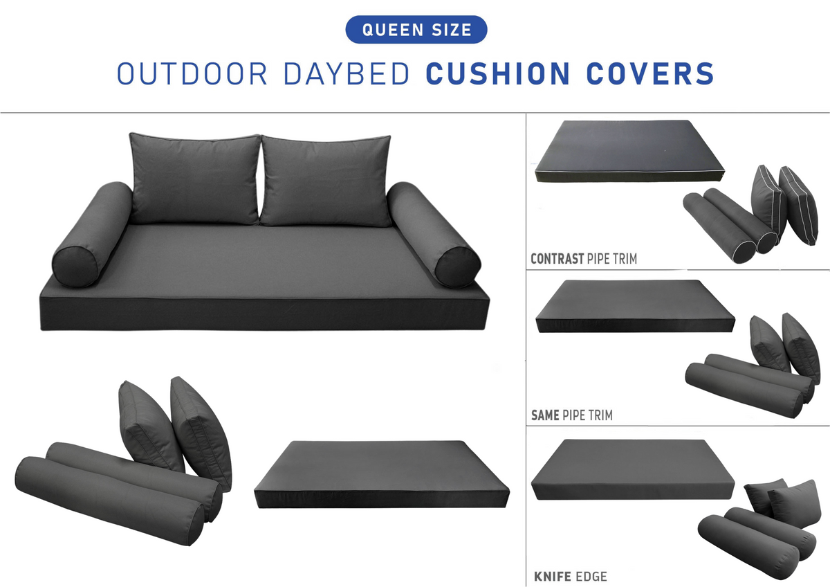 STYLE 1 - Mattress & Pillow Bolster Cushion for Outdoor Indoor Daybed Porch Swing Bed Queen Size | COVERS ONLY |