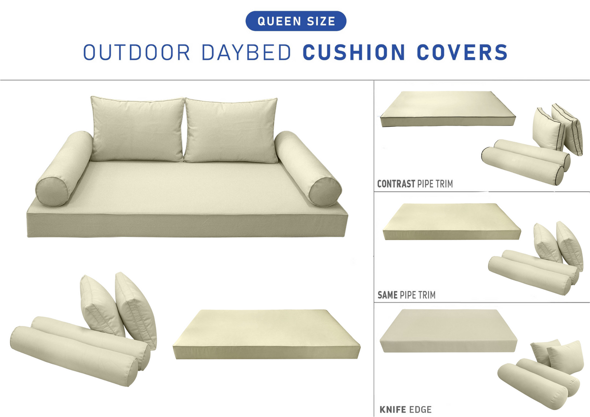 STYLE 1 - Mattress & Pillow Bolster Cushion for Outdoor Indoor Daybed Porch Swing Bed Queen Size | COVERS ONLY |