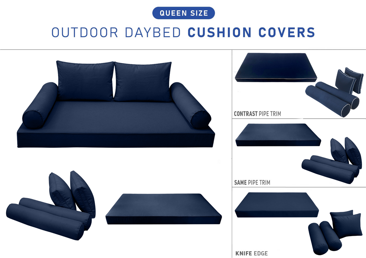 STYLE 1 - Mattress & Pillow Bolster Cushion for Outdoor Indoor Daybed Porch Swing Bed Queen Size | COVERS ONLY |