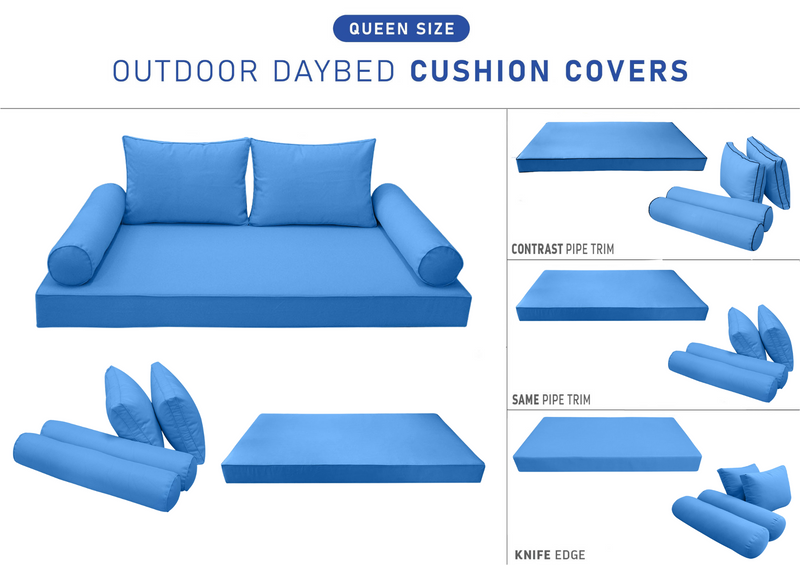 STYLE 1 - Mattress & Pillow Bolster Cushion for Outdoor Indoor Daybed Porch Swing Bed Queen Size | COVERS ONLY |